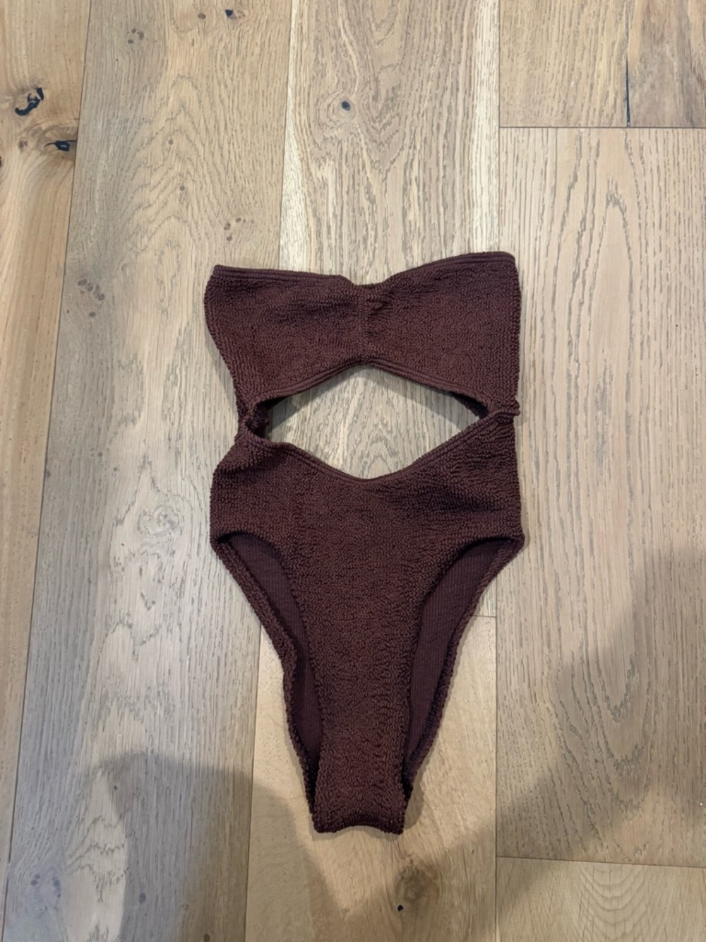 Bond-Eye Brown Crinkle Cutout One Piece One Size